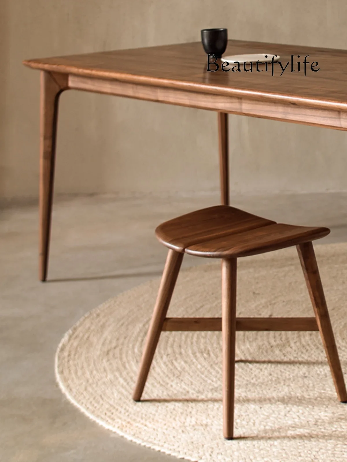 

Nordic Modern Black Walnut Cherry Solid Wood Single Dining Stool Square Dressing Casual Chair