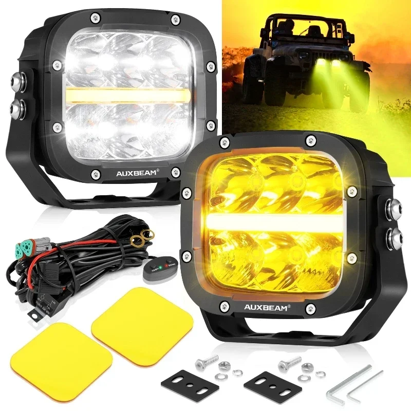 AUXBEAM 5 Inch 132W LED Driving Lights Spot Flood Combo Work Spotlights Pod Offroad LED DRL Lamp with DT Plug Wiring Harness