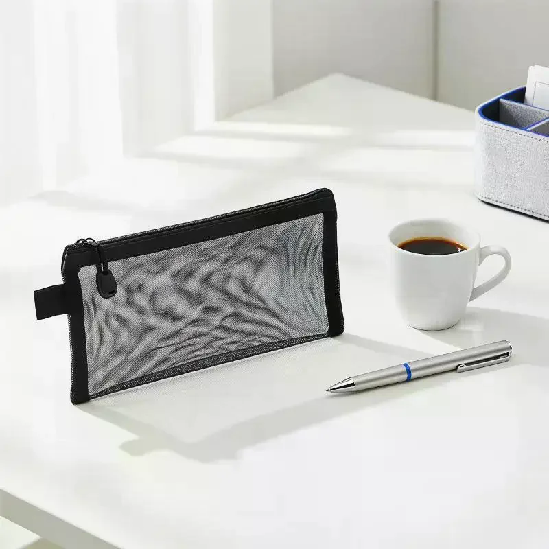 Mesh Pencil Case 3 Pack Large Capacity Tear Resistant Nylon Zip Bag for Students Office Workers Stationery Storage