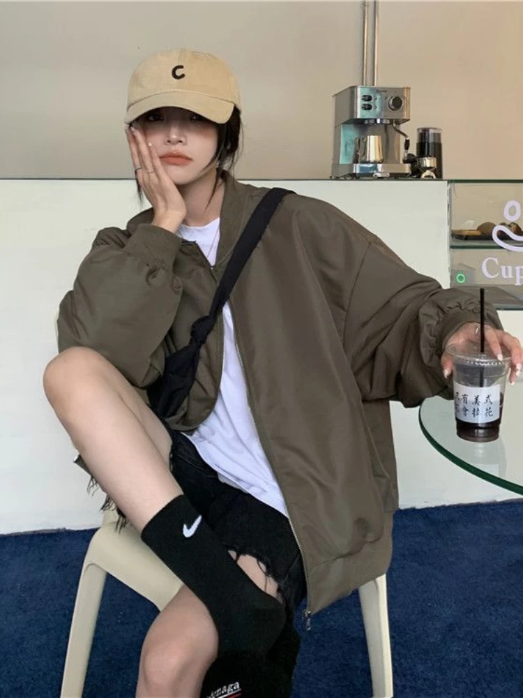 Solid Jackets Women Baggy Retro Fashion Simple Spring Leisure Korean Style Ins Ulzzang All-match Design Streetwear Girls Daily