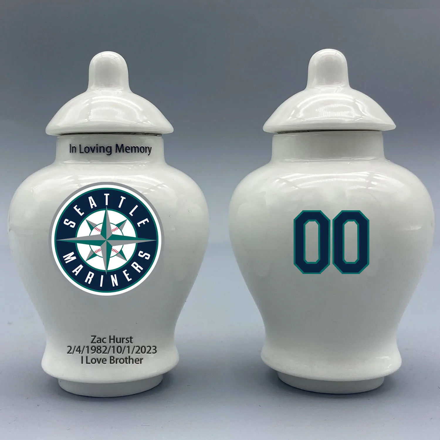 Mini Urn for Seattle Mariners-Baseball themed.Please send me the customization information - name/date and number on the urn