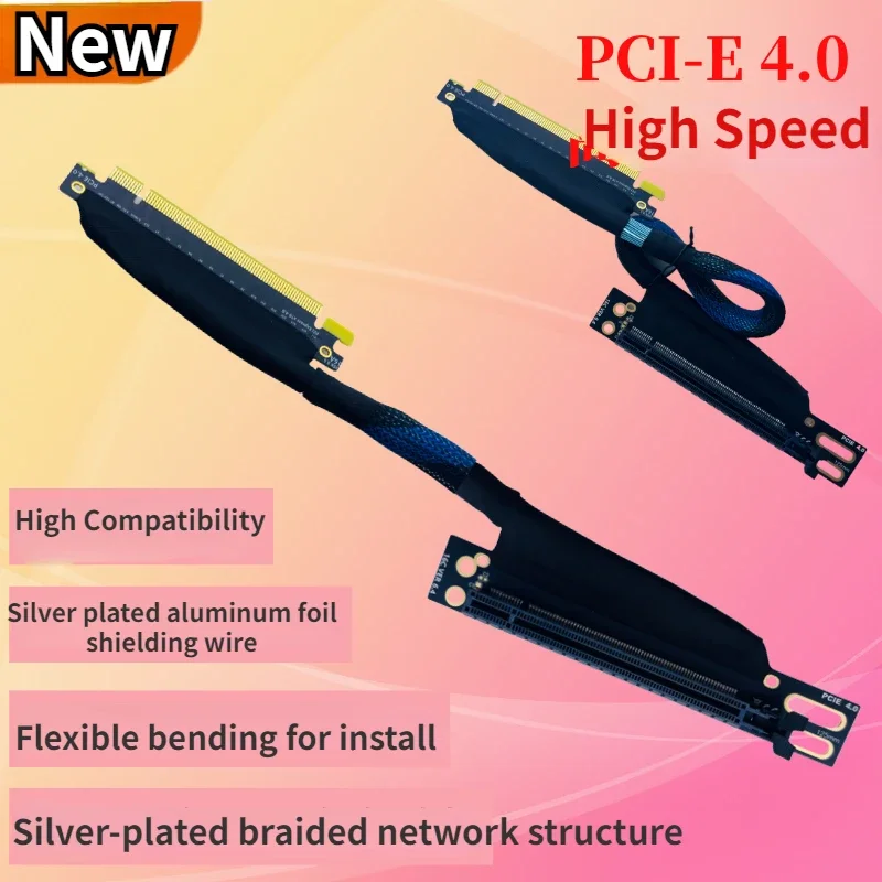 

PCI-E 4.0 X16 Server External Graphics Card Extender Cable GEN4 for AI Server Braided Mesh Soft Bend 90 Degree GPU Adapter Cable