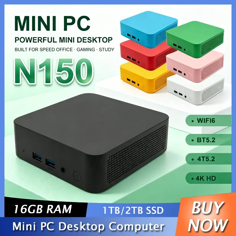 Windows 11 2026 Multi-purpose Mini PC Portable Mini PC Intel Core N150 16GB RAM 1TB 2048GB SSD Gaming Computer WiFi6 Desktop PC