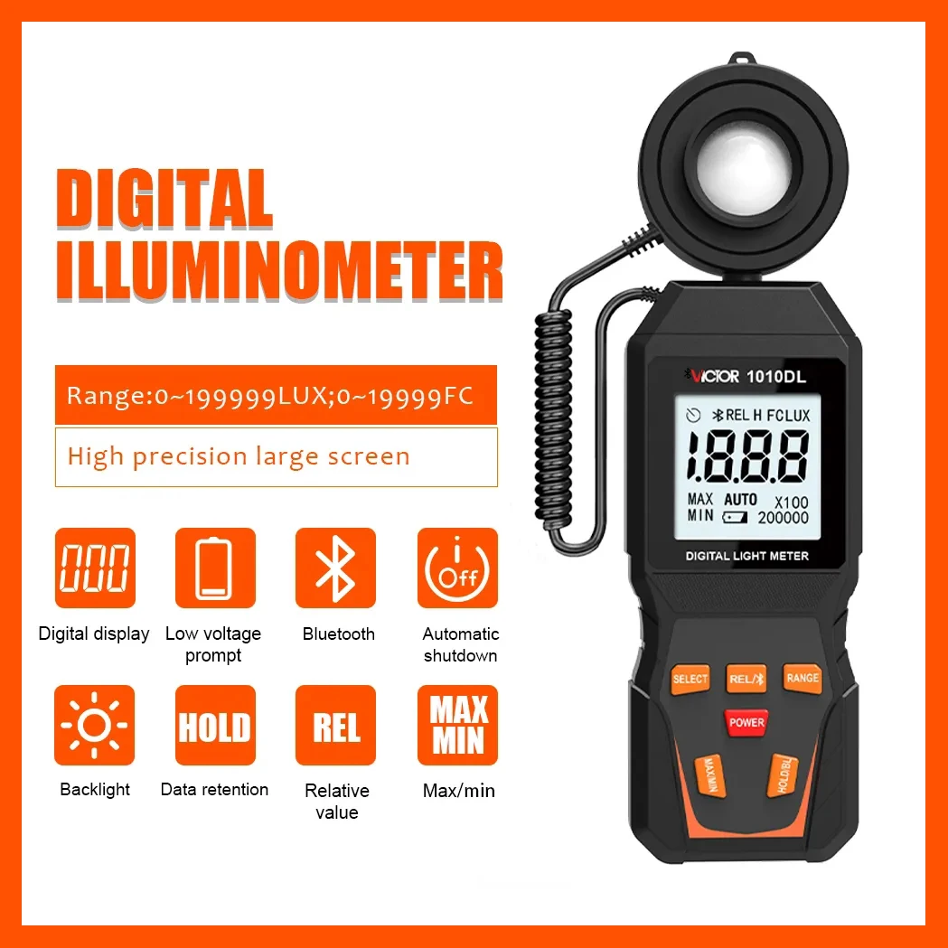 

VICTOR 1010D+ 1010DL Factory price 4-bit LCD Digital Light Meter with Wireless 0-200000 LUX spectral 320-730nm silicon photocell