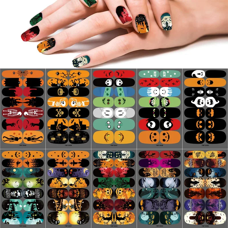 Full Cover Nail Stickers Halloween Nail Decoration Nails Sticker Designer Self Adhesive Nail Sticker Skeleton Nail Art Sticker