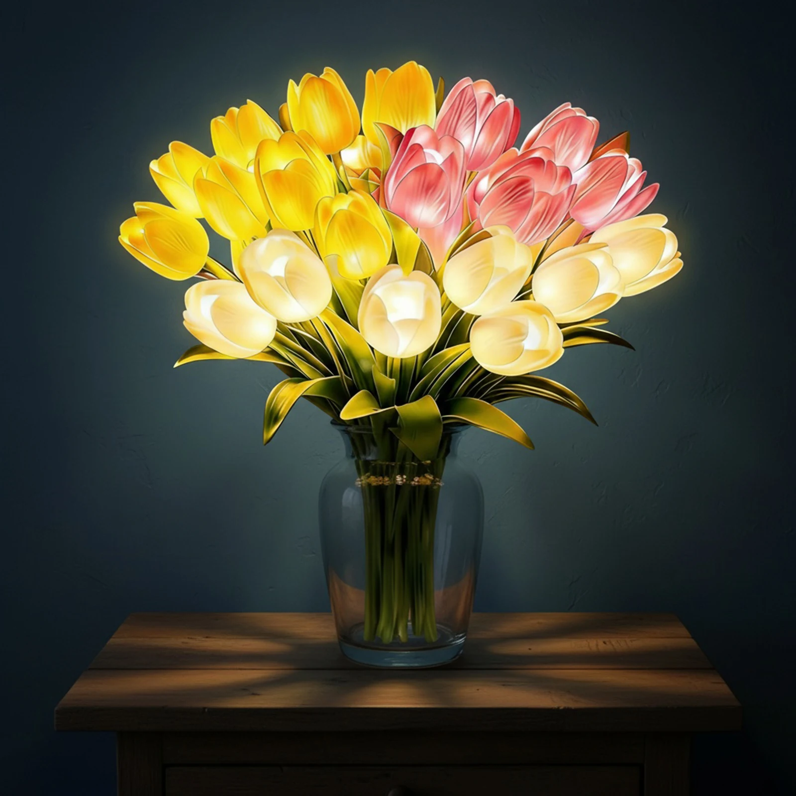 15 Stück Strahlende Romantische Tulpen-Lichter Warmes Licht Blumenförmige Ambiente-Lampe Einstellbare Tulpen-Nachtlampe für Schlafzimmer Nachttisch-Dekoration – Detail 4