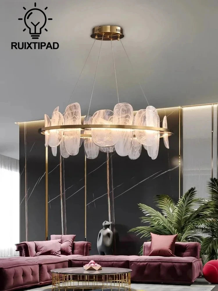 

Luxury Gold Glass Pendant Light for Living Room Dining Room Bedroom Adjustable High Chandelier LED Home Decor Lighting Fixture