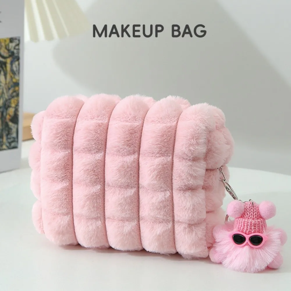 Portable With Adorable Hanging Charm Makeup Bag Large Capacity Soft Touch Toiletry Organizer Cosmetic Pouch Outdoor