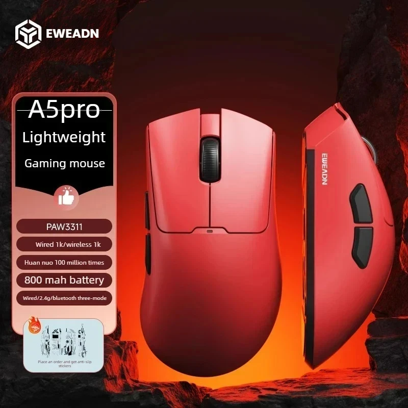 EWEADN Wireless Mouse PAW3395 Tri-mode Lightweight Ergonomic Mouse Gamer 22K/26KDPI Low Latency E-sports Gaming Mouse For FPS