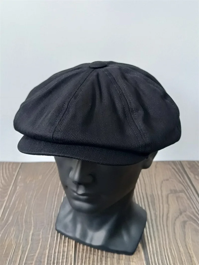 Natural Cotton Flat Cap Lightweight 8 Panel Summer Cooling Eco-Friendly Newsboy Hat  Oversize Black Color Golf Outdoor