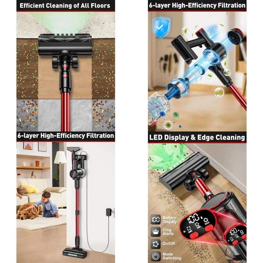 Draadloze 8-in-1 45KPA steelstofzuiger met 50 minuten looptijd, LED-display, anti-wirwar voor thuis, dierenharen, tapijten en vloeren (R
