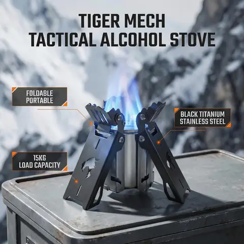 Tiger Mecha Tactical Alcohol Stove Portable Ultralight 260g Stainless Steel Camping Burner Foldable Mini Alcohol Burner