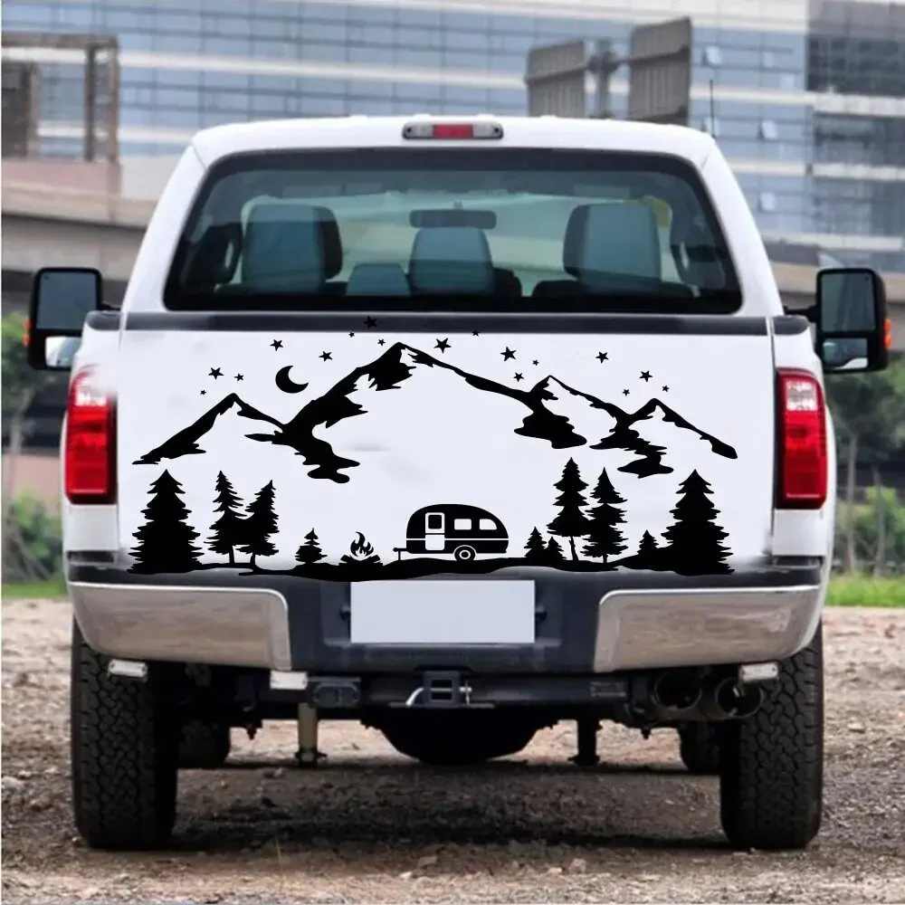 Camper Rv Mountain Forest Pine Tree Wall Decal Bedroom Camping 4x4 Offroad SUV Motorhome Landscape Wall Sticker Vinyl Decor