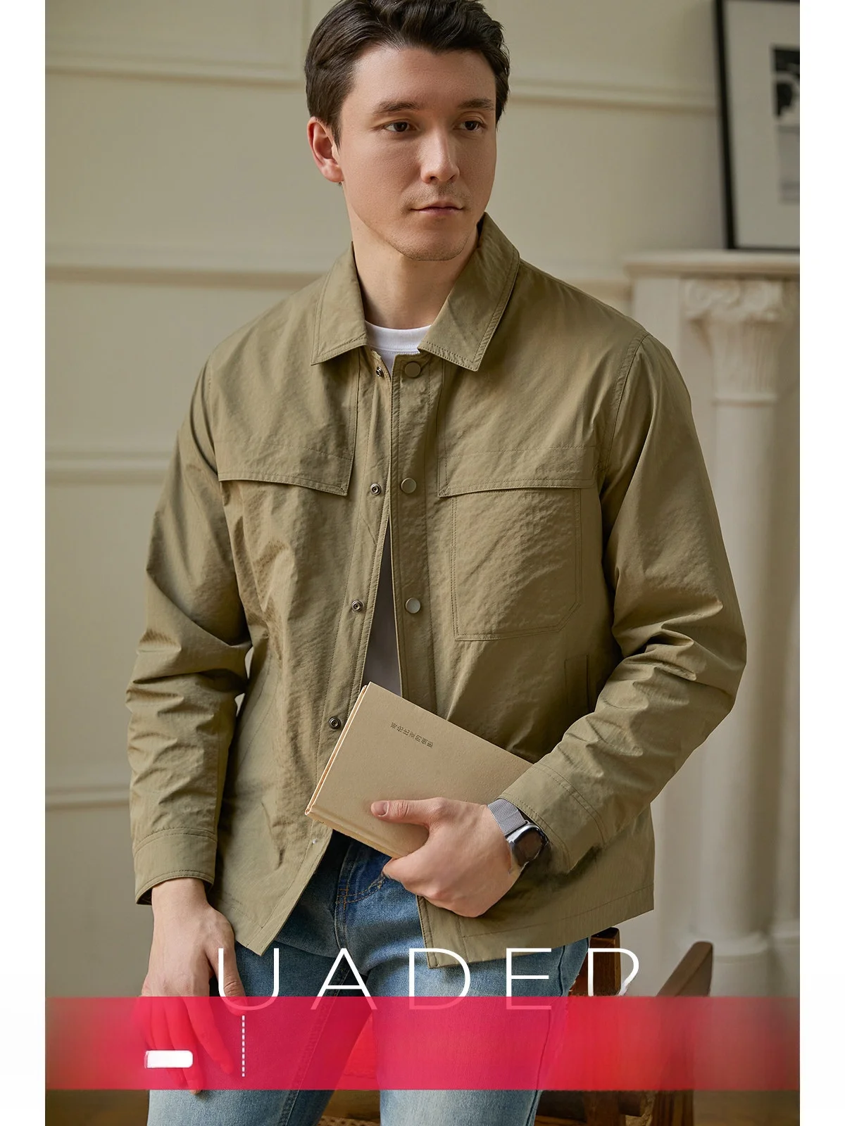 

Uader Lightweight Summer Jacket Men's Short Casual Collar Commuter Fashion Urban Style Polyester Fiber Long Sleeve Pure Color