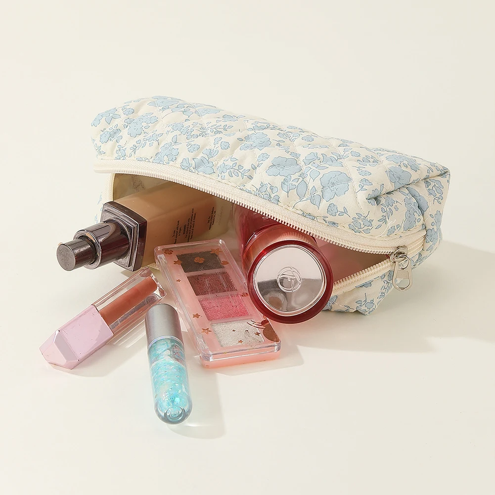 

Набор из 3-х косметичек с цветочным принтом, стеганые женские косметички с большой вместимостью, на молнии, хлопковые сумки для хранения для девочек