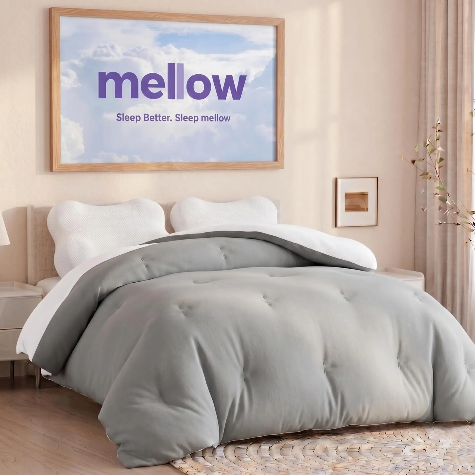 Marshmellow Comforter, Oeko-TEX Fabric (Gray, King/Cali King)
