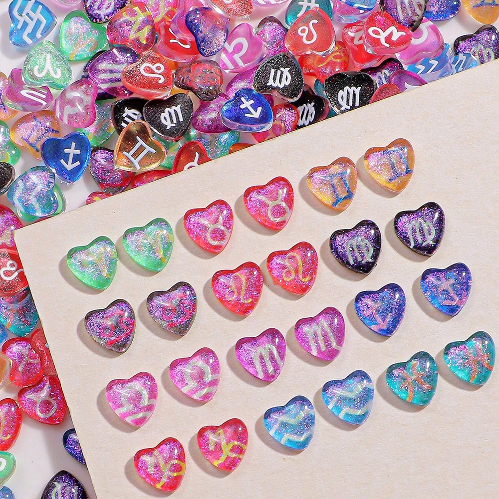 

50PCS 7.5mm 3D Acrylic 12 Constellation Love Nail Art Charms Accessories For Manicure Decor Glitter Nails Decoration Supplies
