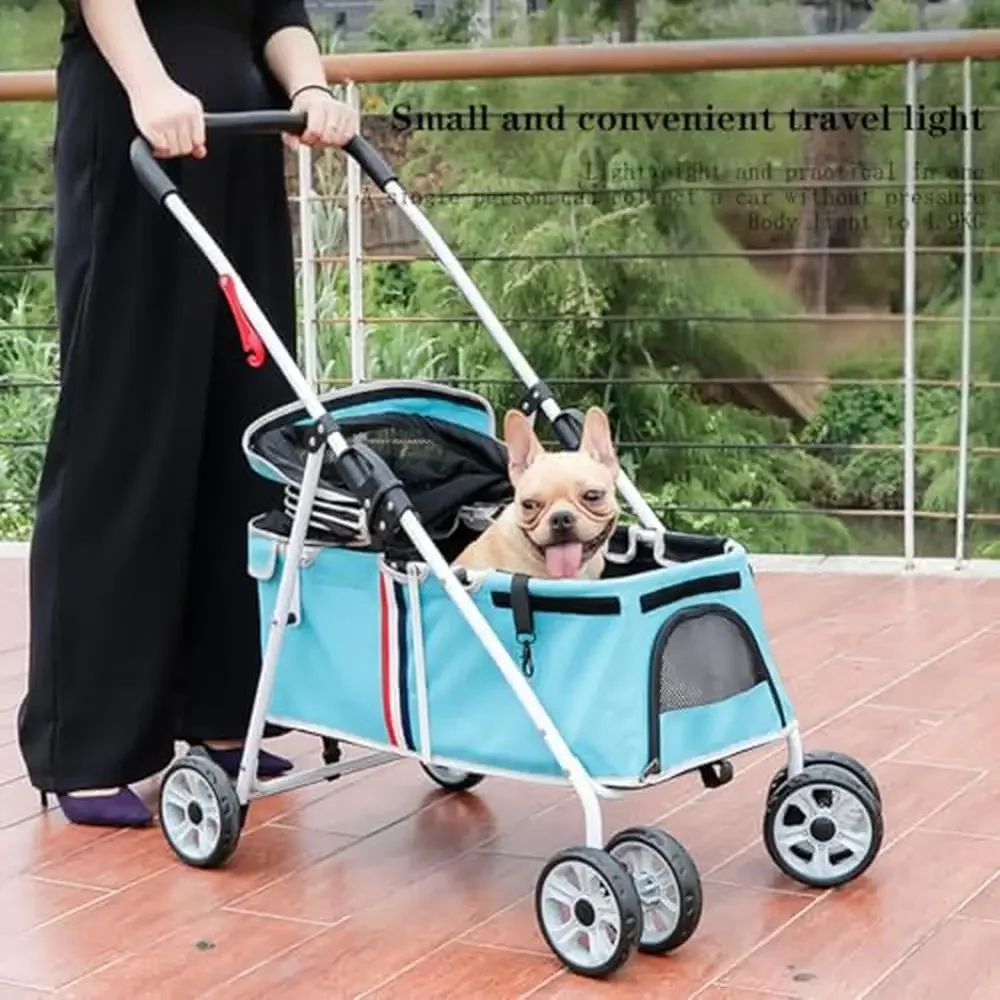 Lightweight Folding Pet Stroller with Swivel Wheels and Removable Canopy Dog/Cat Compact Design and Ergonomic Handle Easy Travel