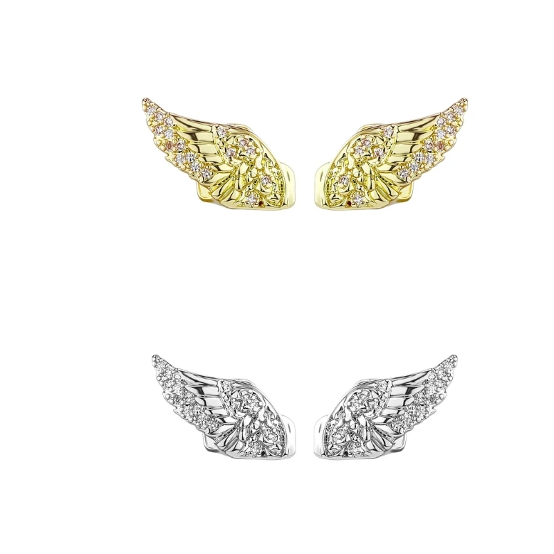 F2TD Statement Tooth Accessory Pair Wing Accent with Clear Stone Detail Copper Cast Build for Festival Stage and Portrait Looks