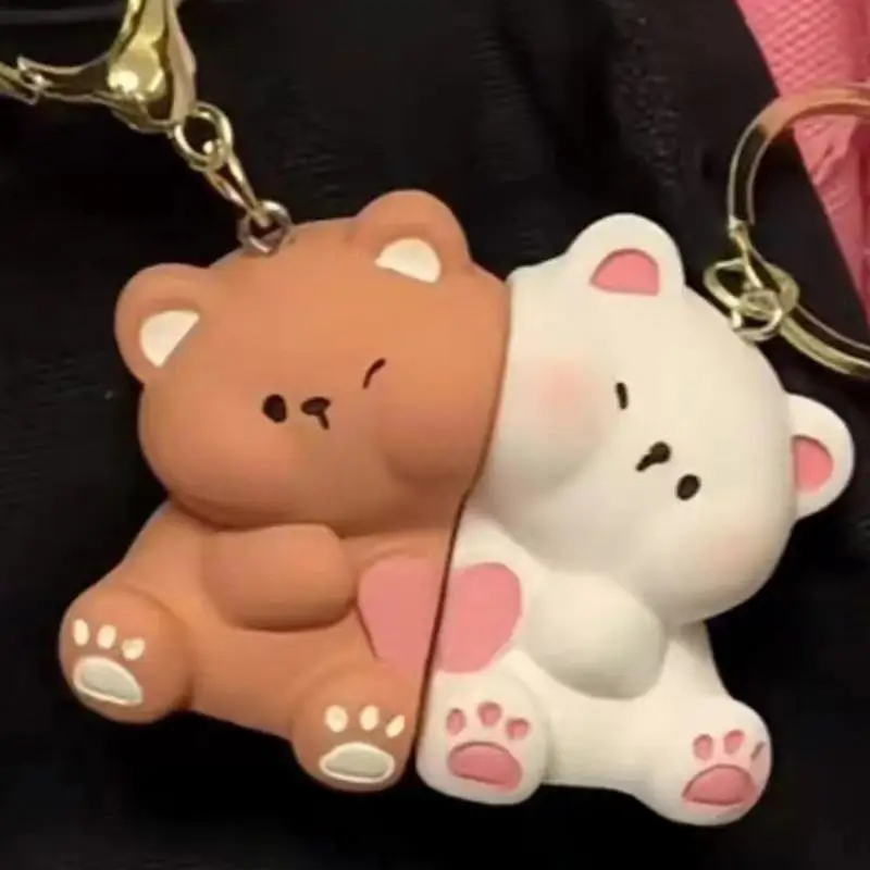 2pcs Car Key Ring Bag Charm Magnetic Keychain Bear Pendant Bear Couples Keychain Key Chain Animal Keychain for Purses Bags Key