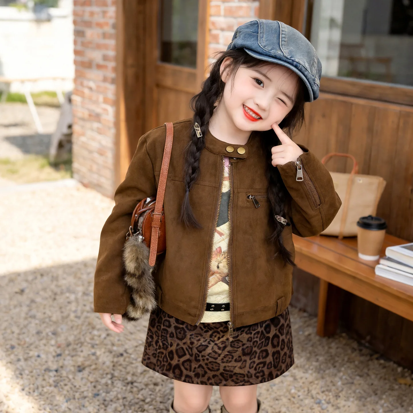 2026 Korean Girls Trendy Coat New 2026 Fall Kids Super Stylish Biker Style Little Girl Top Jacket Trendy
