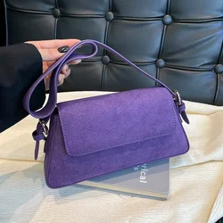 Luxury Purple Single Shoulder Bags For Women Solid Color PU Leather 2024 Trend Handbags Small Purse Lady Designer Zipper Cluch