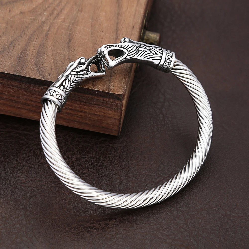 

Vikings Double Snake Head Bracelets For Men Punk Stainless Steel Fashion Nordic Animal Bracelet Motorcycle Party Jewelry Gifts