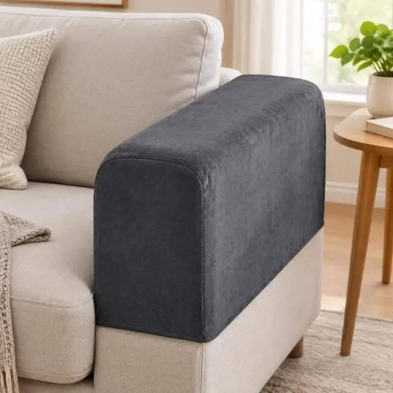Pair Of Antislip Stretch Sofa Arm Covers For L Sectional Recliner Couch Machine Washable Fabric, Soft Thicken Armrest Covers