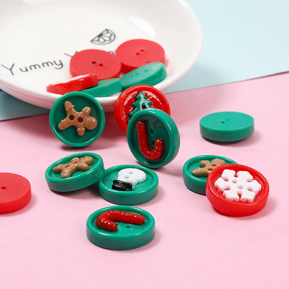 6pcs Resin Décor Christmas Buttons DIY Handmade Ornament Material Resin Button Accessories Gingerbread Man Miniatur Decor