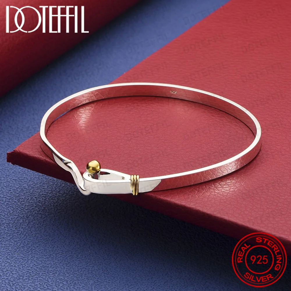925 Sterling Silver Plated Gold Beads Bangle Bracelet For Woman Wedding Engagement Fashion Charm Party Jewelry