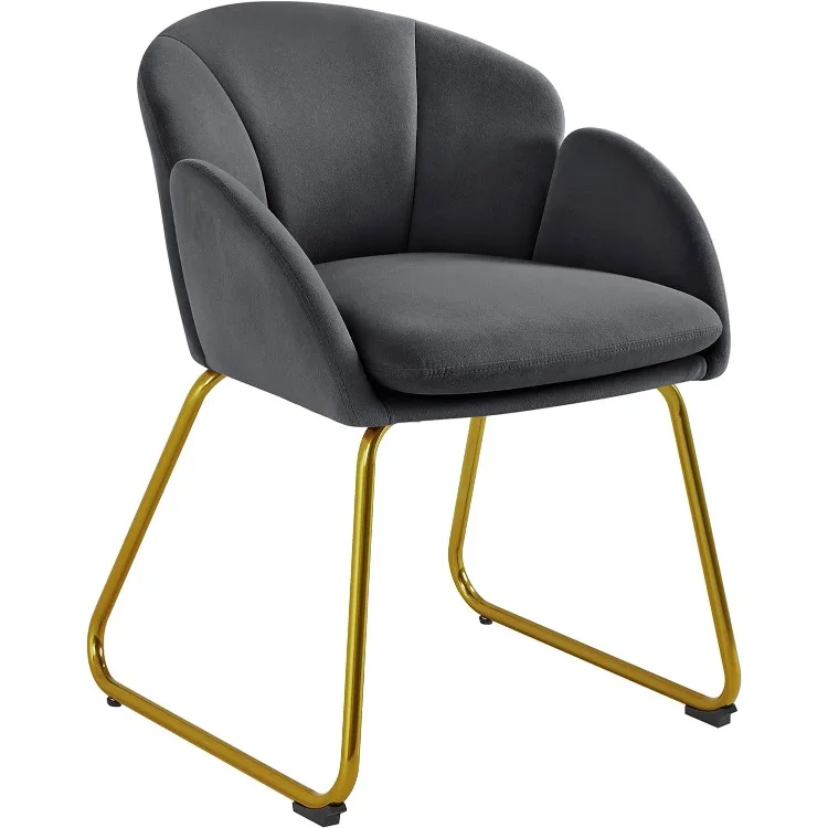 Flower Shape Velvet Armchair, Modern Side Chair Vanity Chair with Golden Metal Legs for Living Room/Dressing