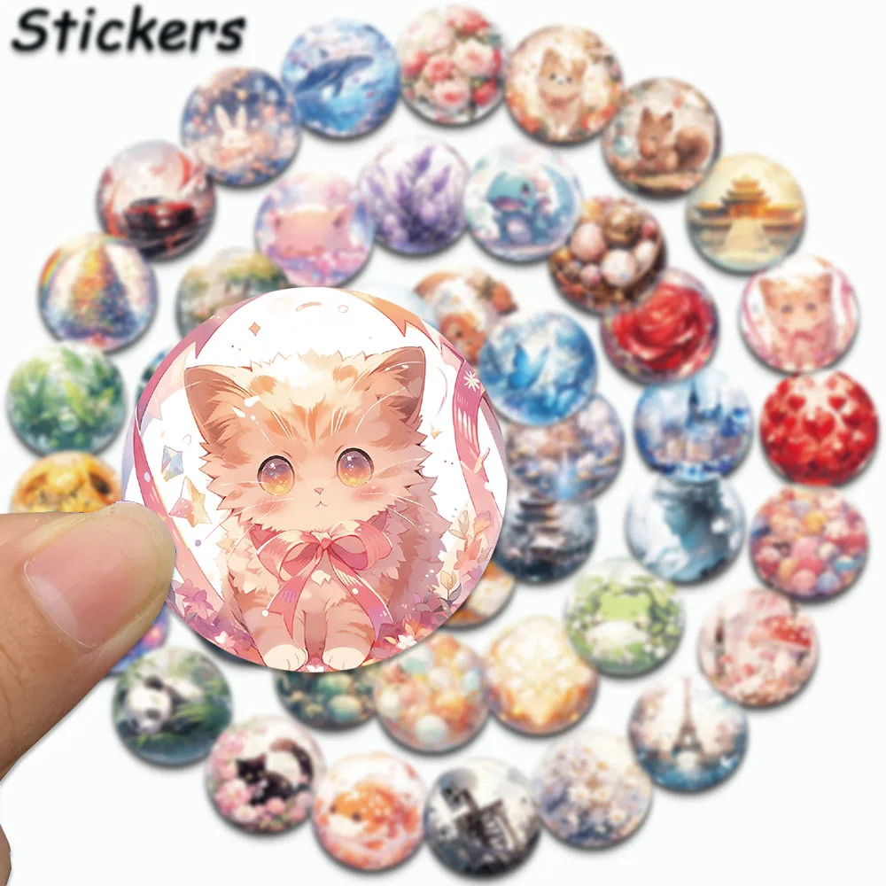 50PCS Cartoon Crystal Ball Scenery Stickers Animals and Forests Decals For Kids Gifts Notebook Laptop Crafts Decorative Stickers