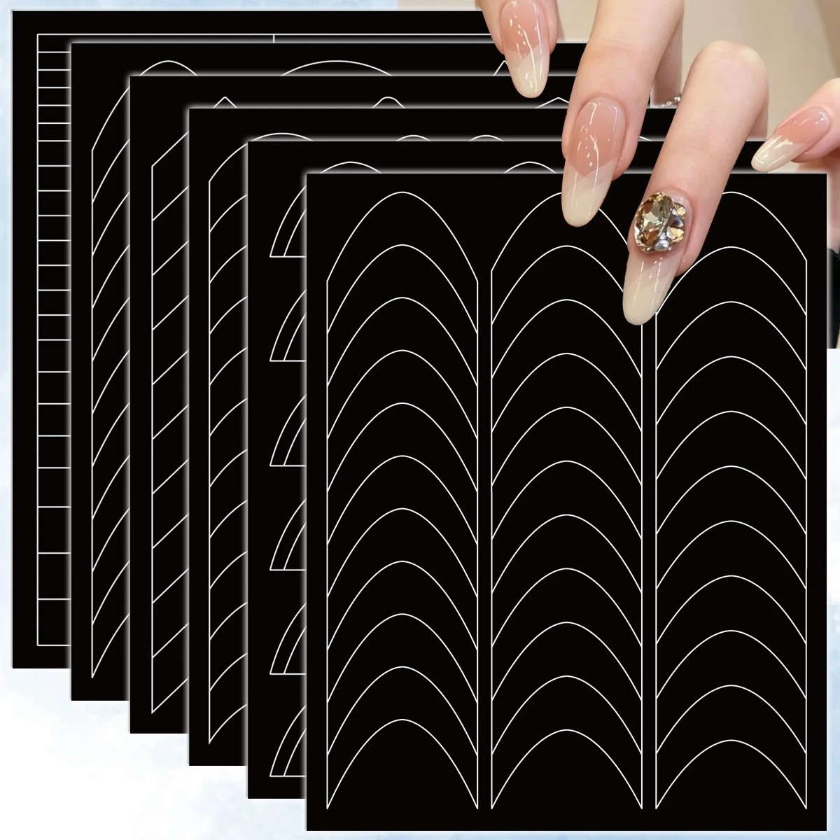3 to 12 Sheets French Tip Nail Guide Stickers Chevron Curve Line Stencil Templates DIY Manicure Nail Stencils
