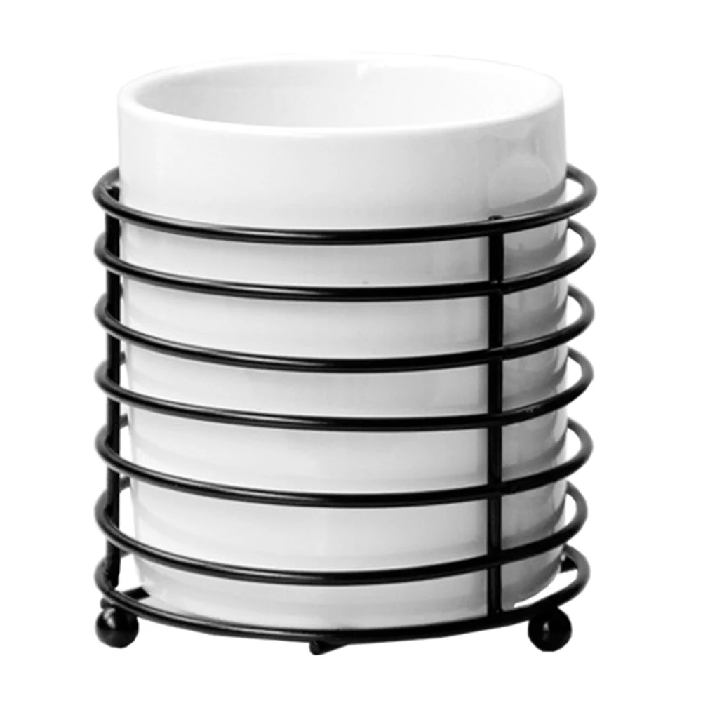 

Ceramic Iron Makeup Brush Holder Pen Cup Desktop Stationery Organizer Office Pencil Holder Multi-Functional Storage Container