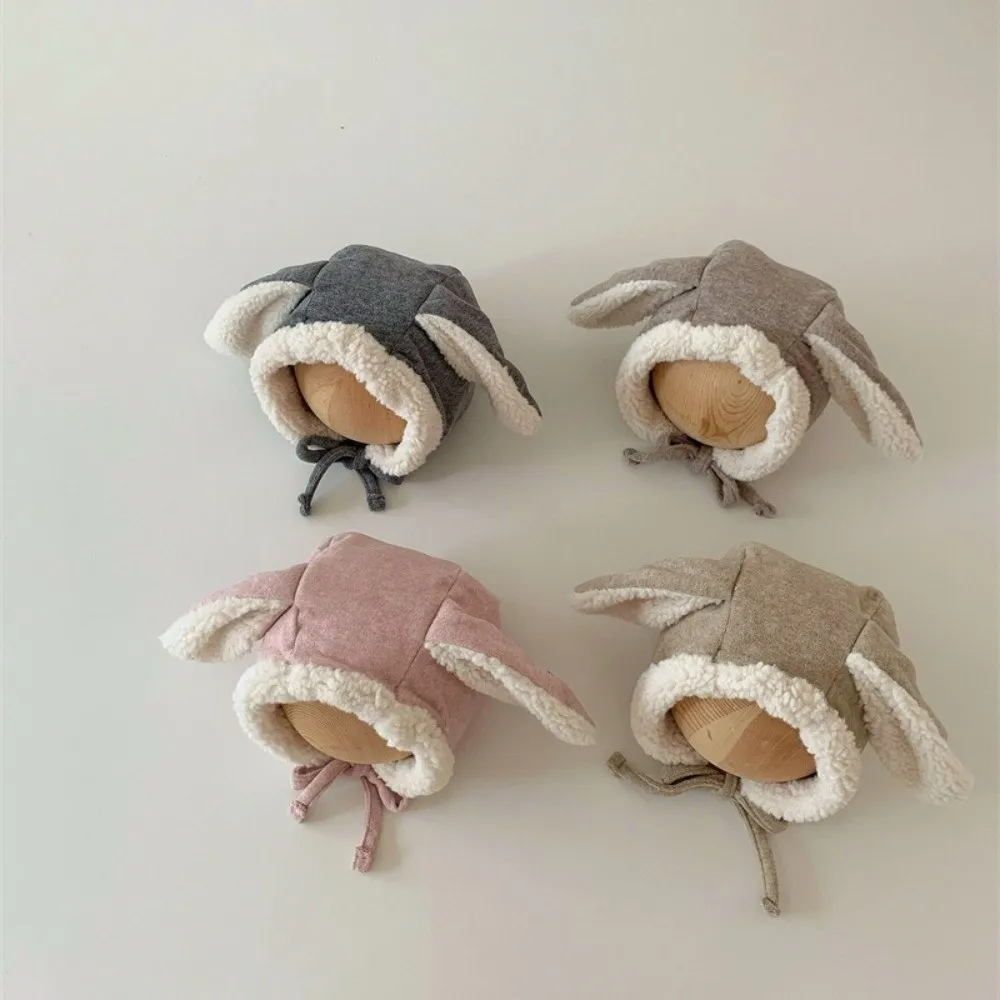 

Мягкая зимняя шапка-бини с ушками кролика из флиса для малышей, теплая, толстая, с защитой ушей