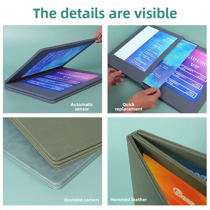 LED電子注文メニューブックディスプレイサイン LEDバックライト付きダブルパネルメニューホルダーフォルダー レストランホテル用紙対応