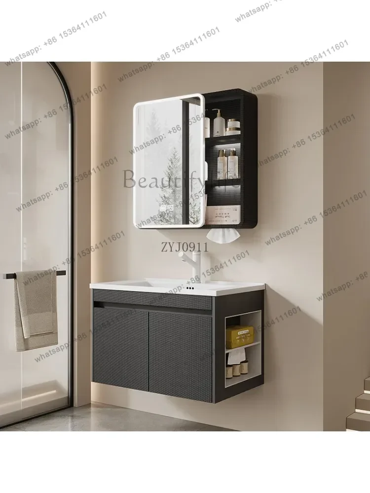 yj57 Small apartment thickened space aluminum honeycomb bathroom cabinet with side storage ceramic integrated