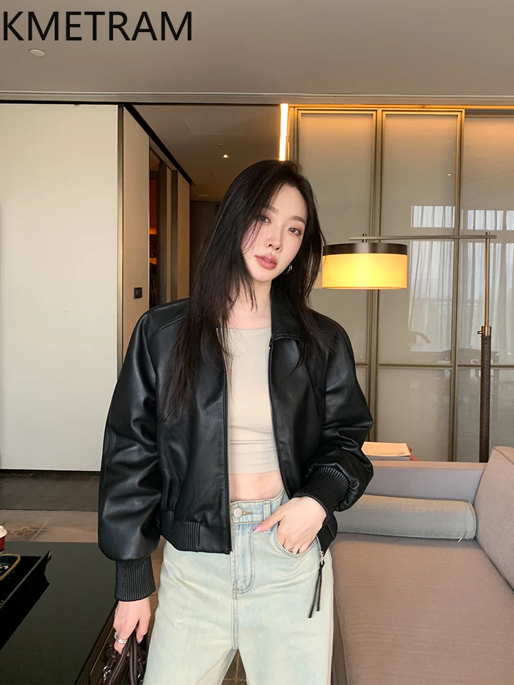 100% Top Layer Sheepskin Jacket Woman Black Biker Genuine Leather Jackets New in Outerwears Fall Clothes 2025 Women кожанка