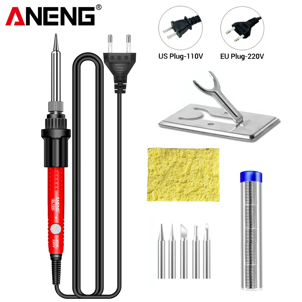 

ANENG 60W Adjustable Temperature Electric Soldering Iron SL104 EU/220V US/110V Portable Kit Heater Soldering Iron Tips Welding