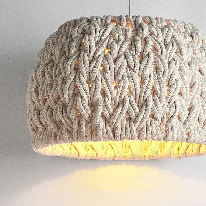 

Nordic Wabi Sabi E27 Led Pendant Lights Knited Rope Minimalism Hanging Lamp Lustre Suspend Lamp Dining Room Droplight Fixtures