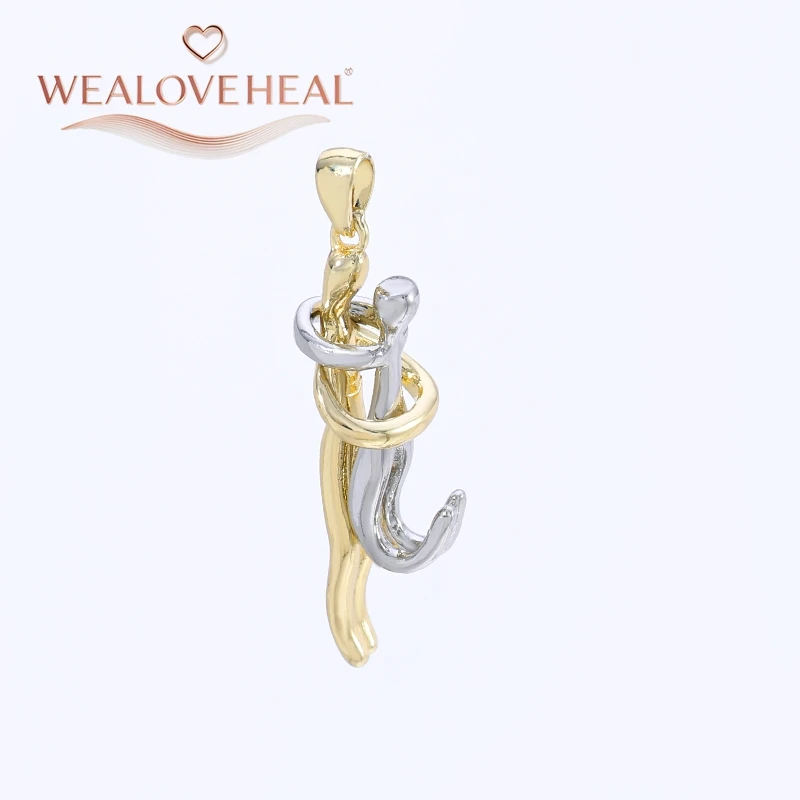 anhänger schmuck，anhänger schmuckherstellung，2er-Set 18K vergoldeter Messing-Anhänger, zweifarbiger Umarmungs-Liebhaber-Charm für DIY-Halsketten-Schmuckzubehör, Geschenk – Detail 23