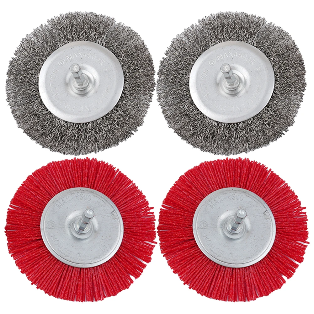4 ชิ้น 110 มิลลิเมตรแปรงลวดล้อสแตนเลสก้านหกเหลี่ยมไนลอนขัดแปรงลวดเครื่องมือสว่านไฟฟ้าโลหะอุตสาหกรรมขัด