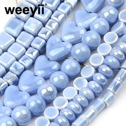 New Light blue Series Mixed Ceramic Beads Round，Square，Oblate Loose Beads For Jewelry Making Bracelet Necklace Pendant