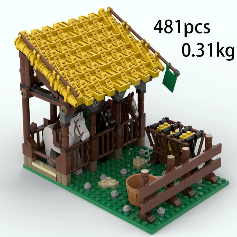 

H4MOC-87706 Medieval Stable Building Model Small Particle Toy Building Blocks Farmhouse Educational Assembly Gift Toy