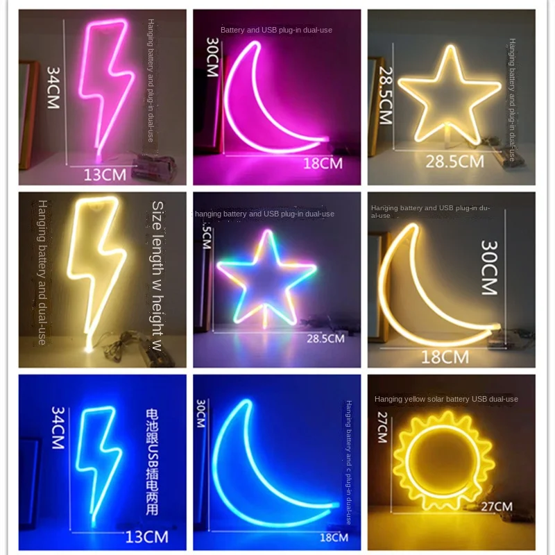 Led Planet Lightning Star Moon Cloud Rainbow Rocket Shape Decoration Neon Light Decorative Wall Hanging Lamp