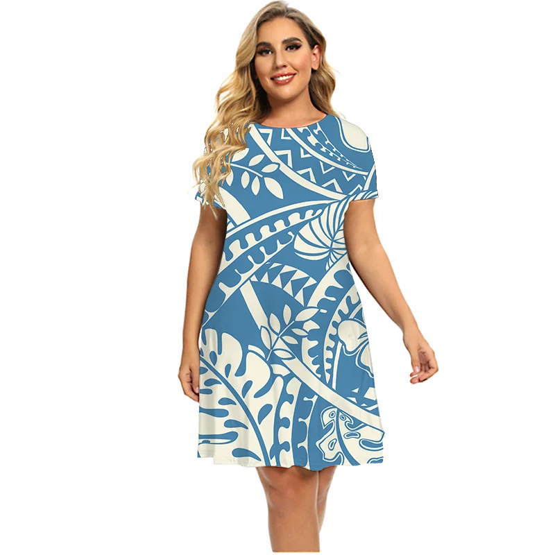 2022 New Summer Dresses Woman O-Neck Geometric Print Dress Fashion Short Sleeve Loose Clothing Plus Size Women 4XL 5XL 6XL Dress