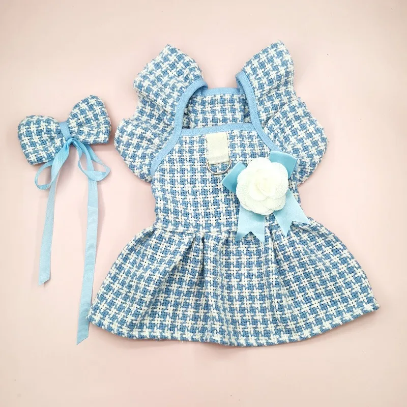 Pet Woolen Dress Bow Skirt Flower Dog Cat Clothing Cute Plaid Skirt Pet Supplies Dog Dresses for Small Dogs Puppy Clothes Skirt