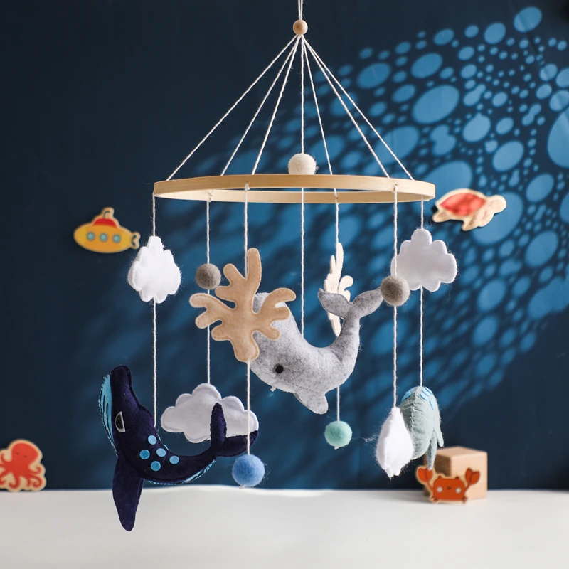 Baby Crib Marine Organism Bed Bell Toy Baby Room Mobile Hanging Decoration Wooden Accessories For Newborns 0-12 Months Toy Gift