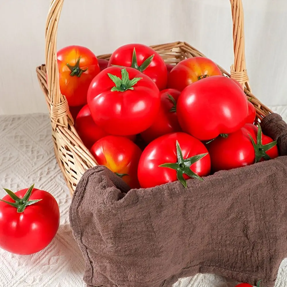 Mini adorno de tomate Artificial, artesanías de plástico, modelo de tomate de simulación, accesorios de verduras falsas realistas, 5 uds.
