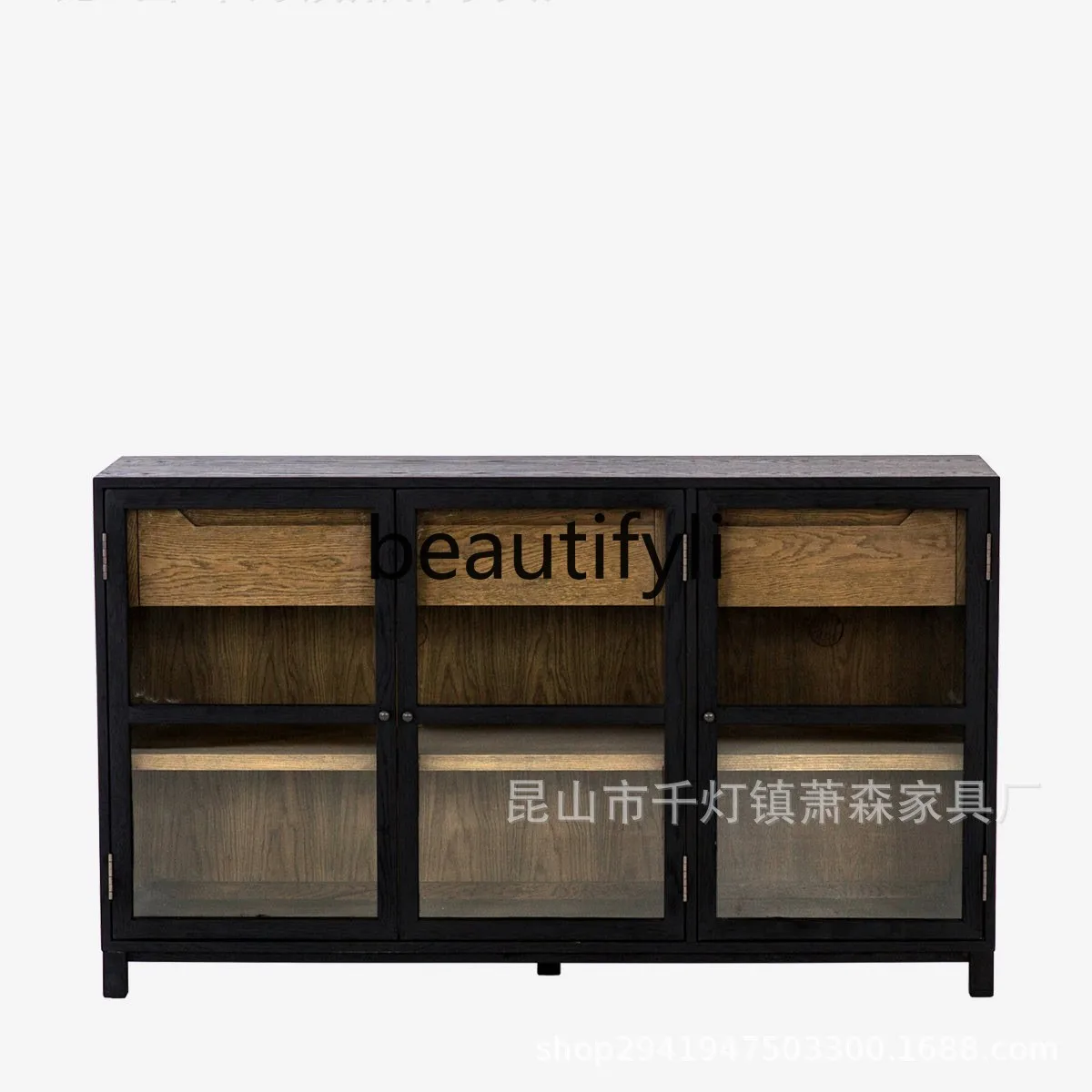 

American Retro Vintage Entryway Cabinet Living Room Black TV Cabinet Floor Storage High-End Display Cabinet